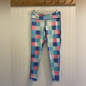 Vineyard Vines Performance Kids Leggings Patchwork Whale Pink Blue Green XL